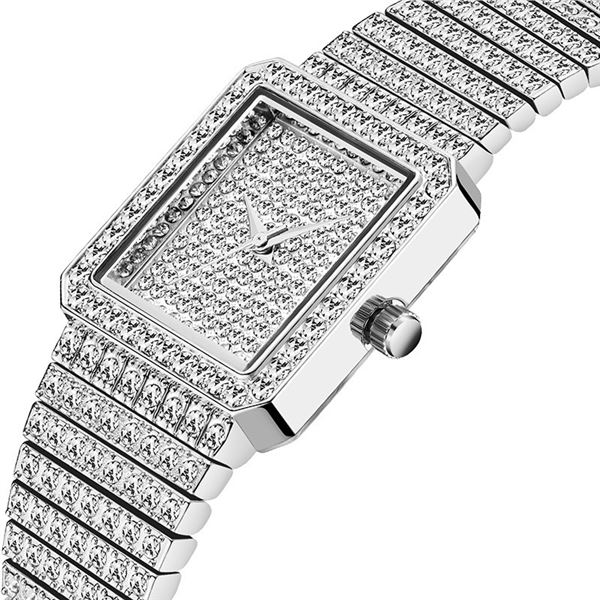 NEW LADIES SQUARE SHAPED SILVER TONE CRYSTAL WATCH