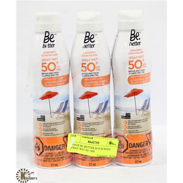 3 PACK BE BETTER SUN SCREEN SPRAY WET 50+ SPF