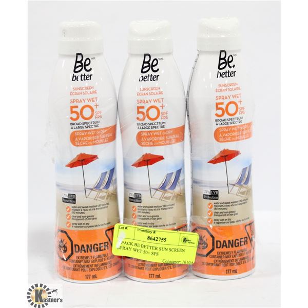 3 PACK BE BETTER SUN SCREEN SPRAY WET 50+ SPF