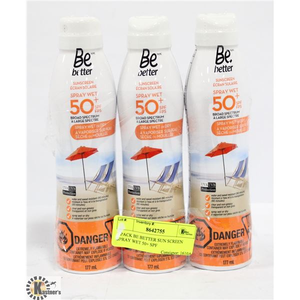 3 PACK BE BETTER SUN SCREEN SPRAY WET 50+ SPF