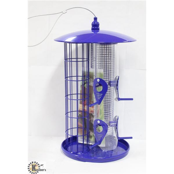 BLUE DELUXE 3-1  METAL BIRD FEEDER NEW