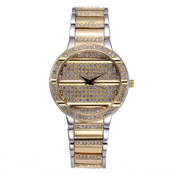 NEW LADIES ROUND SHAPED GOLD TONE CRYSTAL WATCH