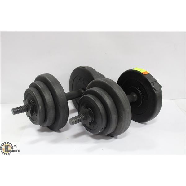 2 SETS OF BLACK DUMBBELL FREE WEIGHTS WITH LOCKS