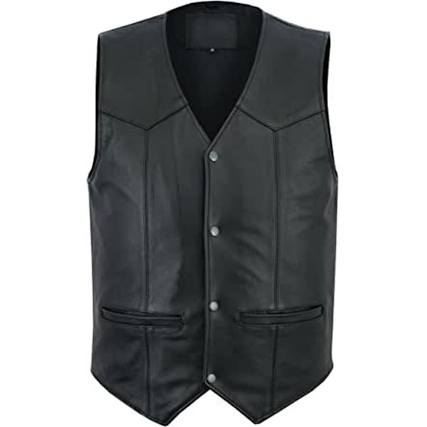 NEW MENS XXL LEATHER MOTORCYCLE VEST, MADE BY RUJA