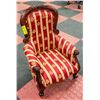 Image 1 : TODDLER SIZE DARK WOOD PADDED HIGH BACK CHAIR