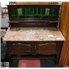 Image 1 : MAHOGANY CABINET WITH MARBLE TOP WITH GREEN TILE