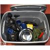 Image 1 : TOTE OF CAMPING COOKING DISHES & MORE