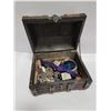 Image 2 : WOOD TREASURE CHEST WITH CONTENTS