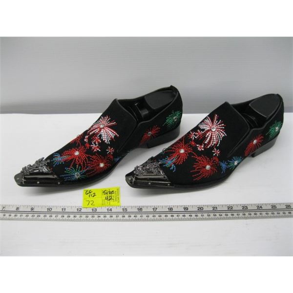 PAIR OF BLACK COLORFUL FIREWORKS METAL TOE CAPPED SHOES