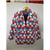 Image 1 : RED, WHITE & BLUE SUIT JACKET WITH BLACK LEATHER LIKE PANTS