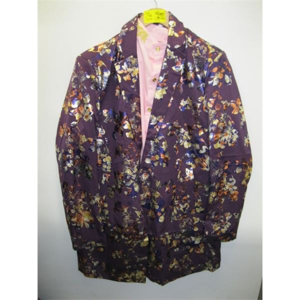 PURPLE FLORAL SUIT JACKET WITH PINK SHIRT