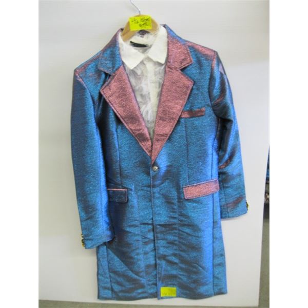 LONG SHIMMERING BLUE & PINK JACKET & A FEATHER LOOK SHIRT