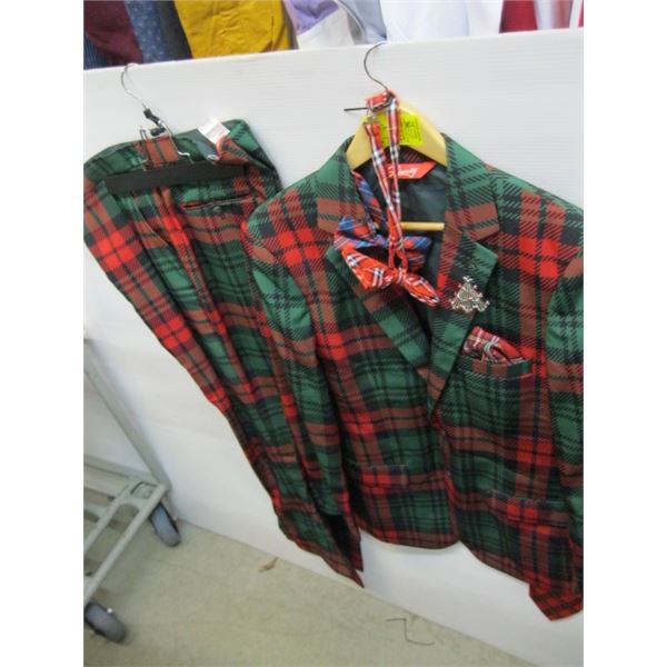 GREEN & RED PLAID SUIT JACKET WITH TIES & PANTS