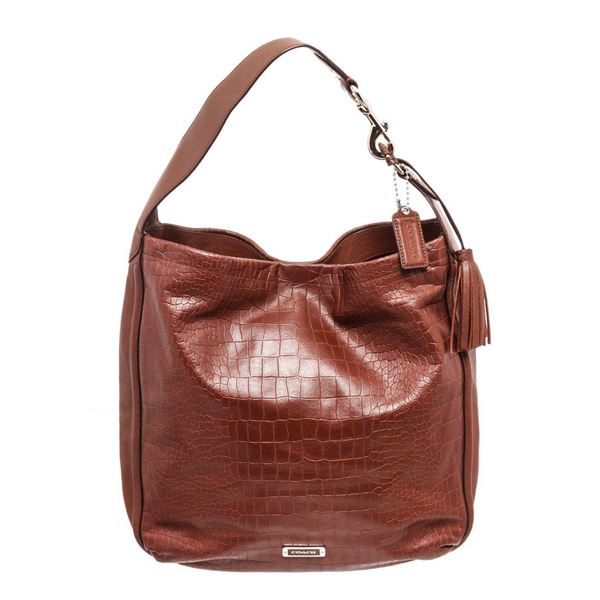 Coach Brown Leather Avery Embossed Satchel