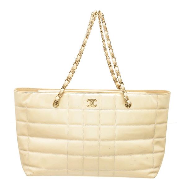 Chanel Beige Canvas Large Chocolate Shoulder Bag