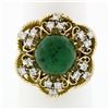 Image 1 : Vintage 18k Yellow Gold Round Jade Solitaire & 0.36 ctw Diamond Halo Frame Ring