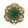 Image 4 : Vintage 18k Yellow Gold Round Jade Solitaire & 0.36 ctw Diamond Halo Frame Ring