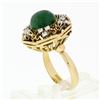 Image 9 : Vintage 18k Yellow Gold Round Jade Solitaire & 0.36 ctw Diamond Halo Frame Ring