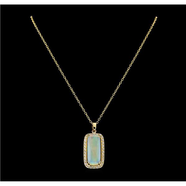 16.45 ctw Opal and Diamond Pendant With Chain - 14KT Yellow Gold