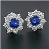 Image 7 : 18k White Gold 8.50 ctw GIA Ceylon Sapphire Diamond Halo Flower Cluster Earrings