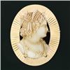 Image 2 : Vintage Retro 14K Rosy Yellow Gold Carved White Shell Fluted Pin Brooch Pendant
