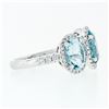 Image 5 : Platinum & 18k Gold 4.18 ctw 3 Stone Oval Aquamarine Ring w/ Round Diamond Halos
