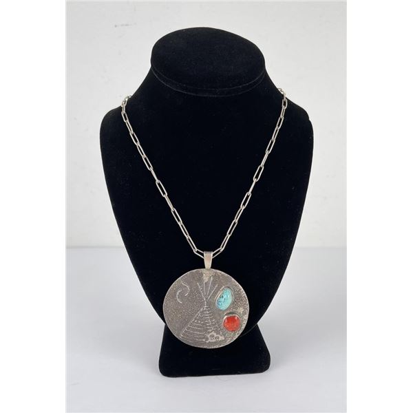 Navajo Sterling Silver Sand Cast Necklace