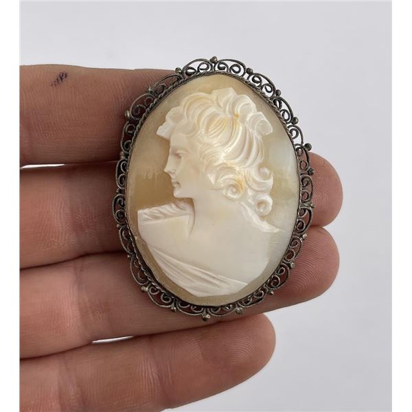 Victorian Sterling Silver Shell Cameo Brooch