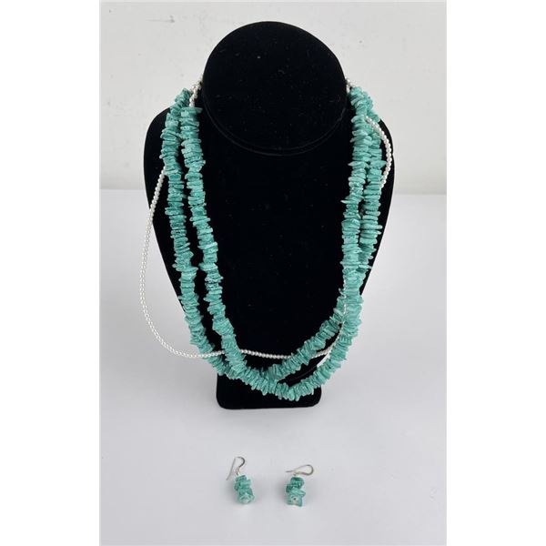 Turquoise Seed Pearl Chip Necklace