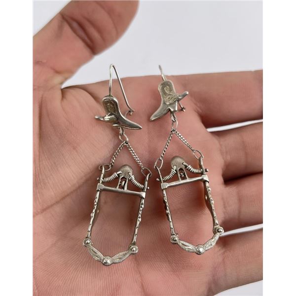 Sterling Silver Cowboy Boot Horse Bit Earrings