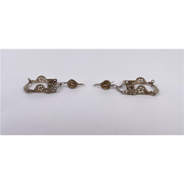 Sterling Silver Cowboy Hat Horse Bit Earrings