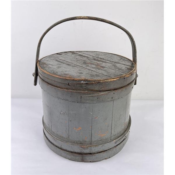 Antique Massachusetts Blue Grey Painted Firkin