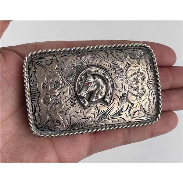 Sterling Silver Horse Head Cowboy Belt Buckle