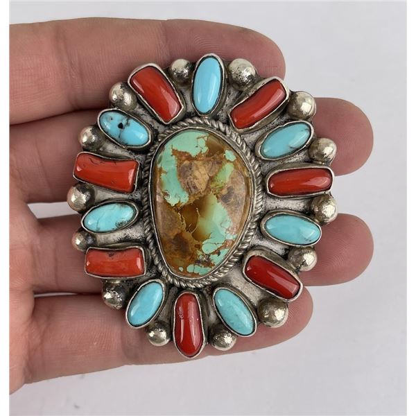 Navajo Sterling Silver Turquoise Coral Ring