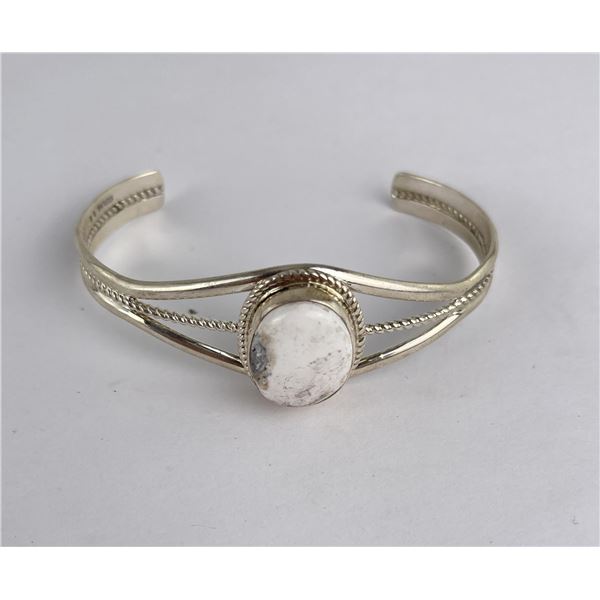 Navajo White Buffalo Turquoise Bracelet Sterling