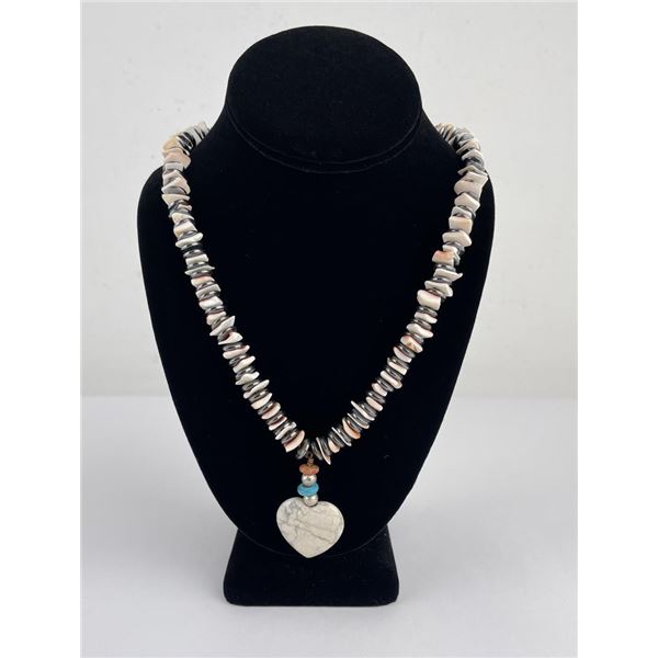 Navajo Heishi Turquoise Coral Shell Heart Necklace