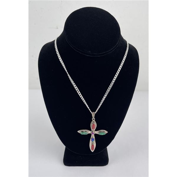 Navajo Sterling Silver Malachite Cross Necklace