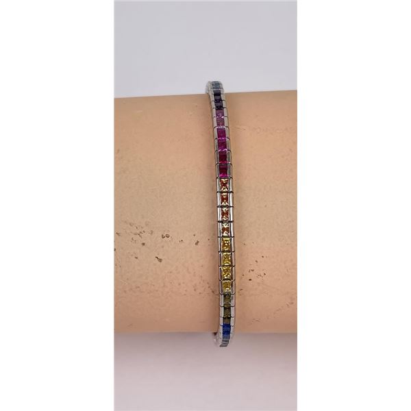 14k White Gold Rainbow Sapphire Tennis Bracelet