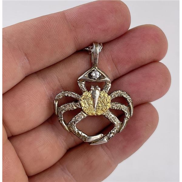 Alaskan Sterling Silver Gold Nugget Crab Necklace