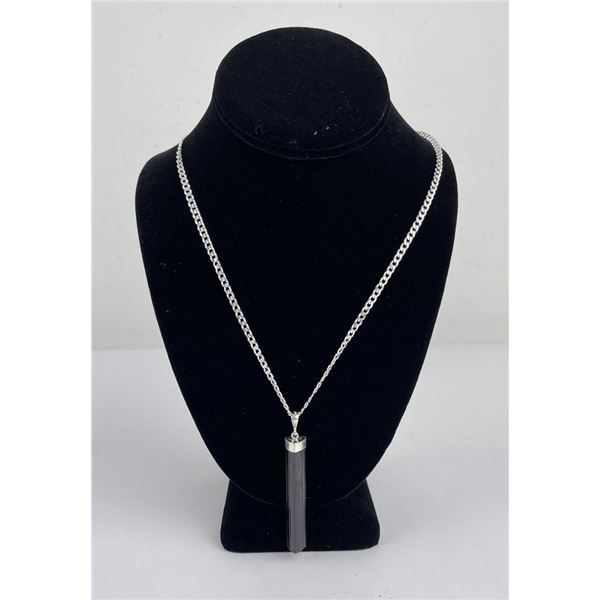 Black Tourmaline Spire Sterling Silver Necklace