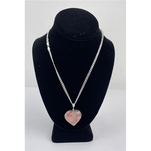 Rhodochrosite Heart Sterling Silver Necklace