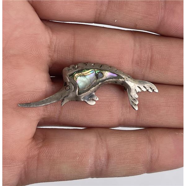 Taxco Mexico Sterling Silver Abalone Brooch Pin