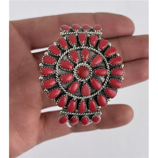 Zuni Sterling Silver Petit Point Coral Bracelet