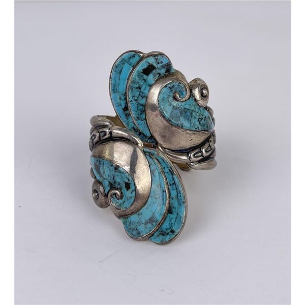 Taxco Sterling Silver Turquoise Clamper Bracelet