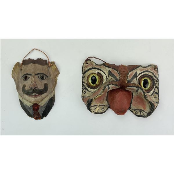 Pair of Antique Folk Art Painted Bone Wall Plaques