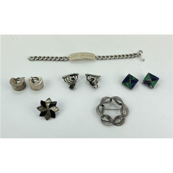 Group of Sterling Silver Earrings Pins Bracelet