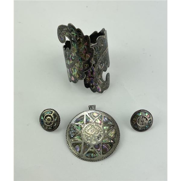 Taxco Mexico Sterling Silver Abalone Jewelry Suite