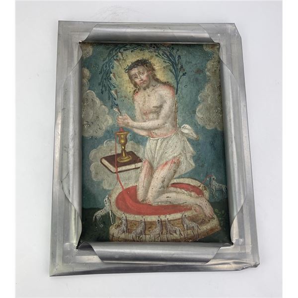 Antique Mexican Retablo Blood of Christ Painting
