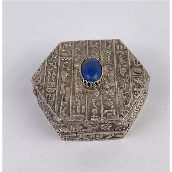 Egyptian Sterling Silver Pill Box Hieroglyphic