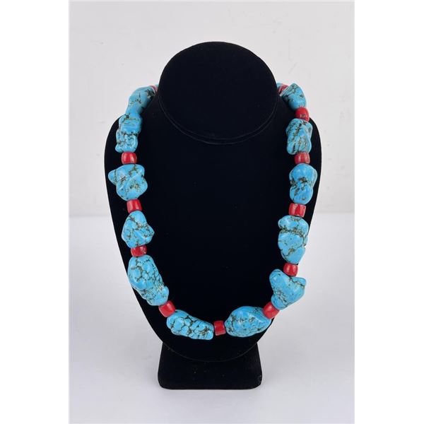 Navajo Turquoise and Coral Necklace